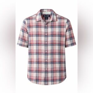 Jos A Bank Linen Cotton Plaid Shirt Men L Tailored Fit Coastal Summer Officecore